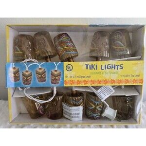 Vintage Tiki Blow Mold String Lights Lot Of 2 Party Set 9' Lounge Bar Original